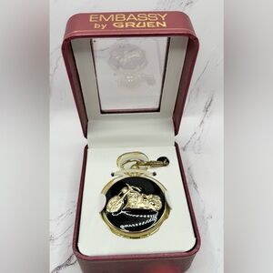 Embassy by Gruen Black Enamel Motorcycle Pocket Watch NEW